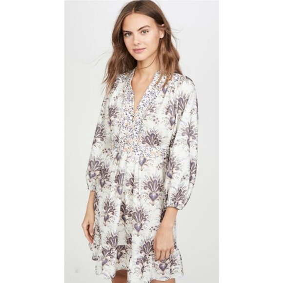 OPT x Emily Luciano Mila Paisley Pleated Dress Size  S Long Sleeve Romantic Boho - Picture 2 of 13